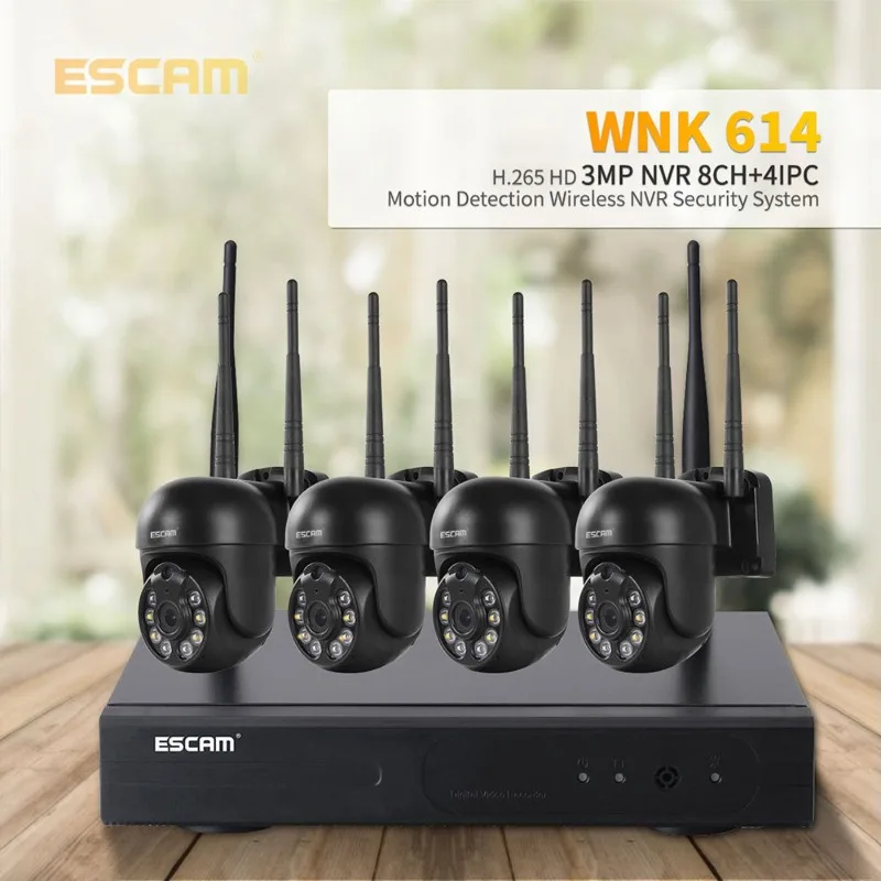 

ESCAM WNK614 H.265 wireless 3MP dome camera monitoring kit 8 channels NVR 4 channels HD camera dual light source two-way voice