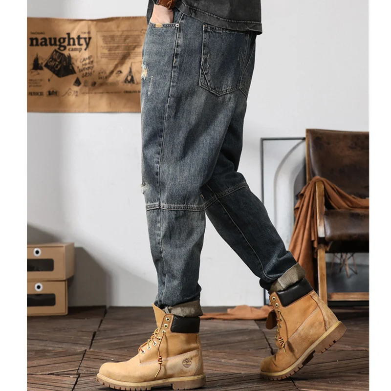 Men Clothing Straight Loose Cylinder Jeans Vintage Simplicity Comfortable Blue Large Harun Trousers Women 2022 Autumn and Winter