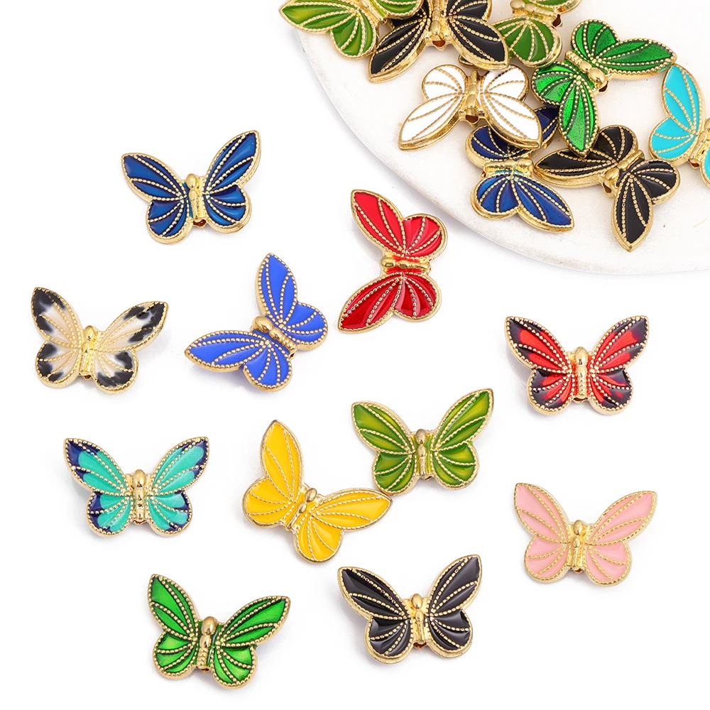10 шт. разноцветные эмалевые бусины-бабочки в форме насекомых подвеска для