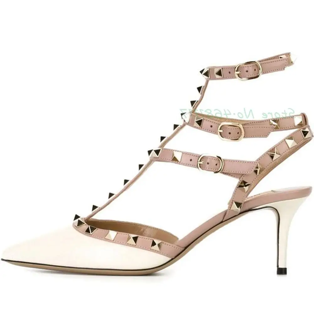 Туфли-лодочки женские с заостренным носком заклепками и ремешком на пятке