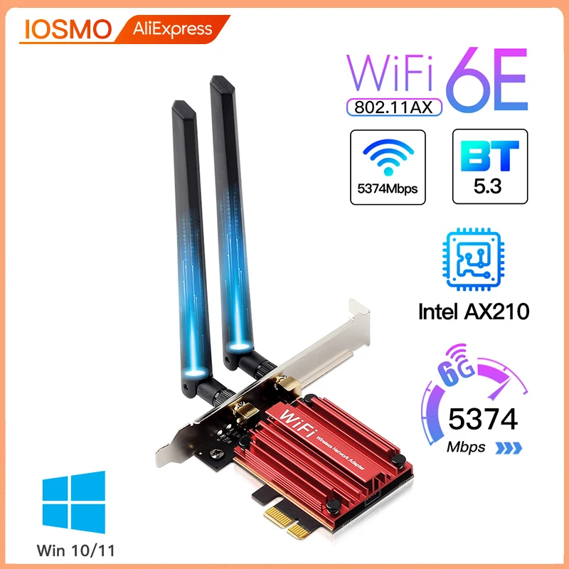 5374 Мбит/с WiFi 6E Intel AX210 Bluetooth 5,3 трехдиапазонный 2,4G/5G/6 ГГц AX210NGW 802.11AX PCIe беспроводной сетевой адаптер Win10/11