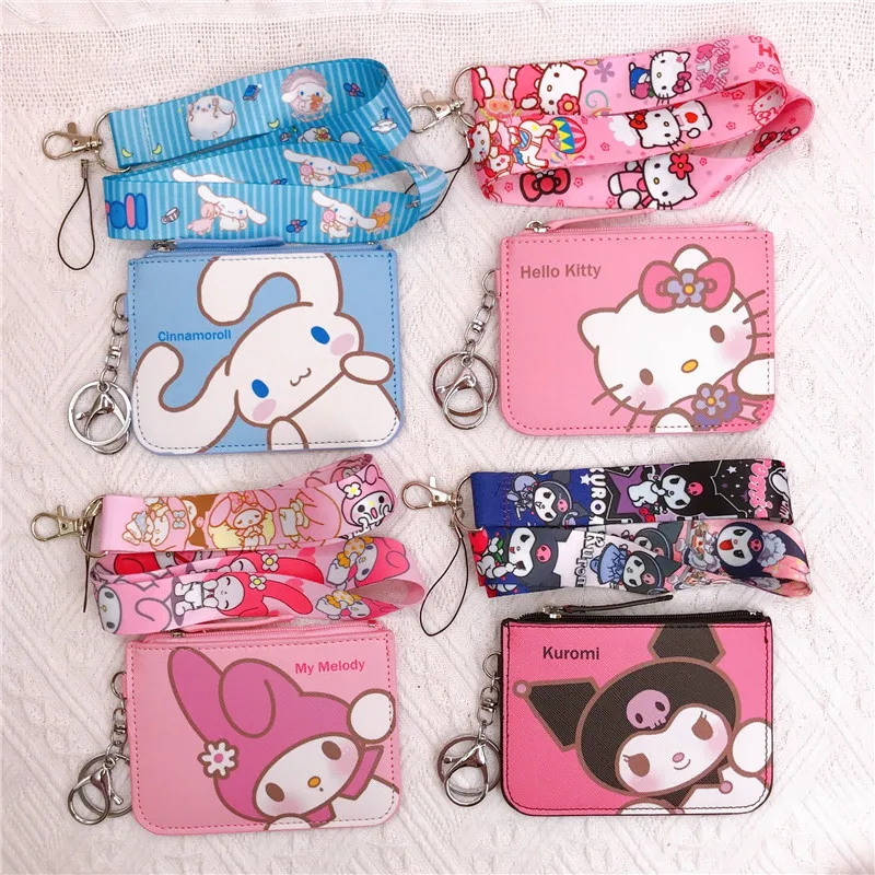 

Новинка держатели для карт Sanrio с мультяшным аниме Hello Kitty Kuromi Cinnamoroll детский школьный Чехол для карт чехол подарки с ремешком