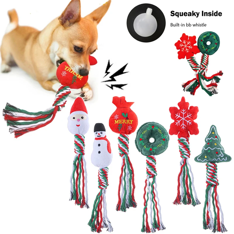 

Pets Christmas Supplies Dog Squeakey Chew Toys Cotton Ropes Knot Molar Bite Toy Funny Cute Puppies Cat Interactive Toy Xmas Gift