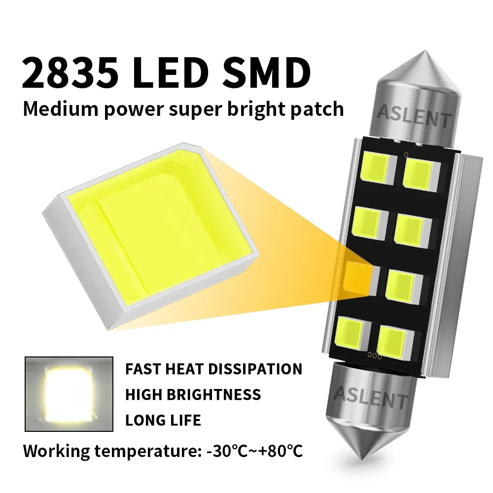 10X Festoon 8 Smd LED 31 мм 36 39 41 CANbus C5W Led ERROR FREE 5630 5730 Интерьер Читание Белый 6000K 12V Лампы
