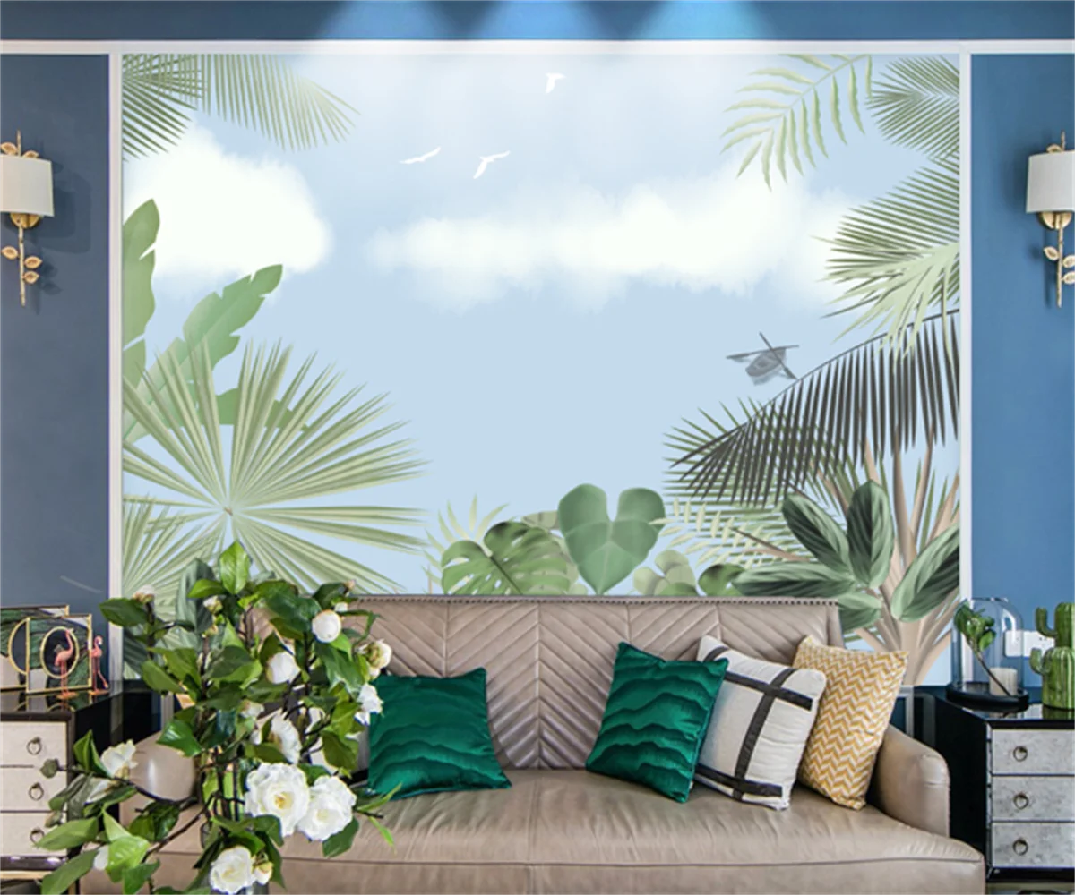 

Customized 3D any size wall painting stickers Nordic small fresh plant landscape mural background wall painting papel de parede