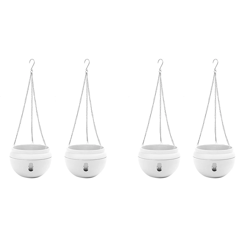 

JFBL Hot 4Pcs Plastic Hanging Planter Self Watering Basket With Hooks, Hanging Flower Pot With Detachable Base White