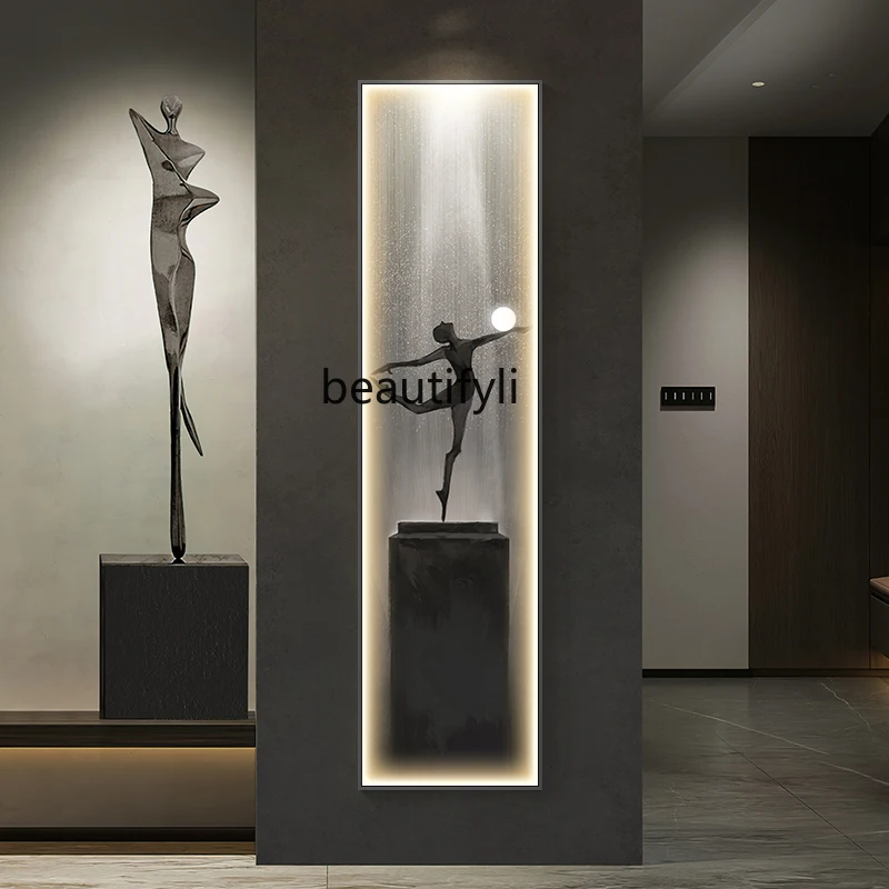 

zqEntrance Painting Abstract Character Art Showroom Hanging Painting Advanced Sense Thin Strip LED Light Painting