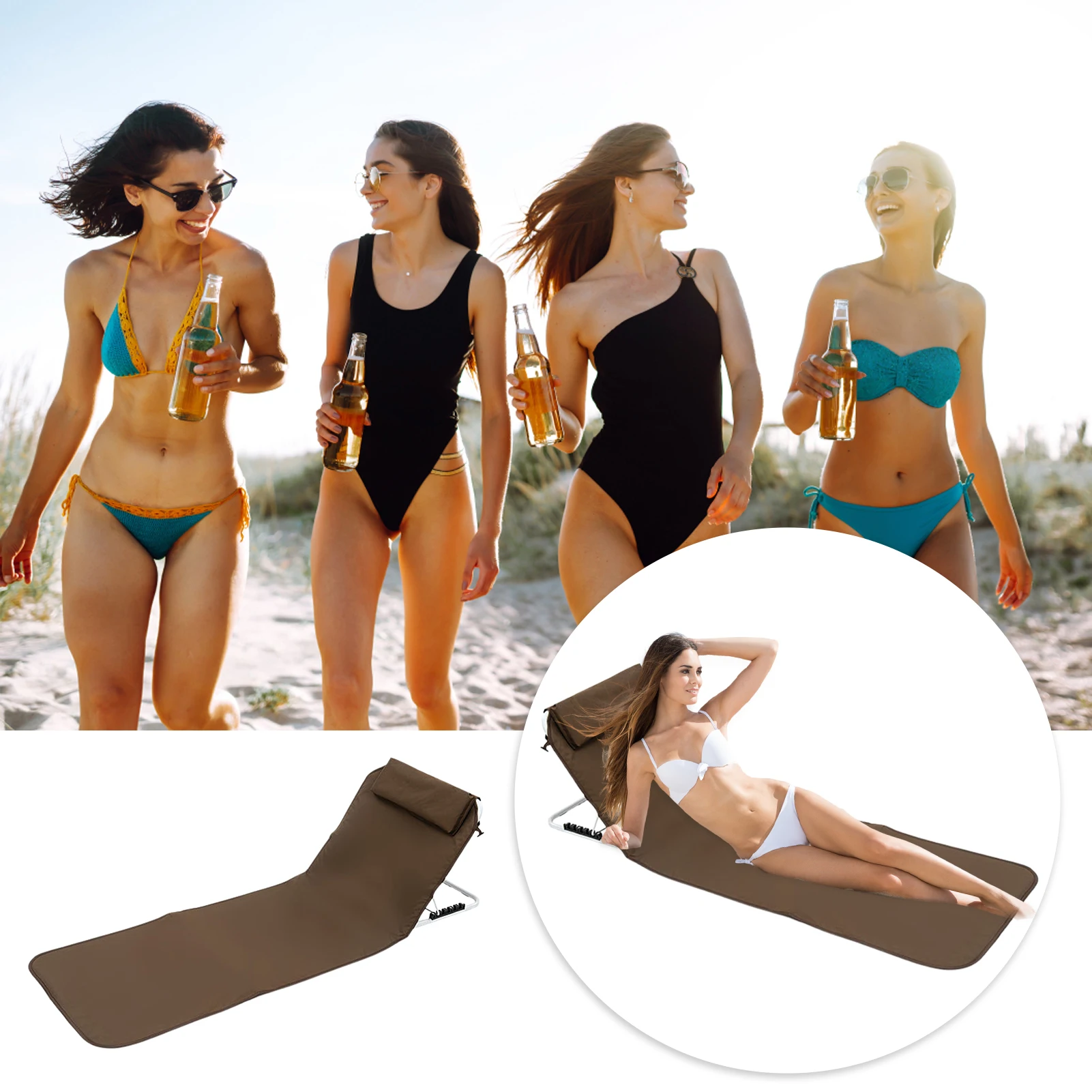 

Beach Lounge Chairs Mat Outdoor Camping Mat Chair Portable Folding Beach Mat With Pillow Storage Compartment Adjustable Chairs