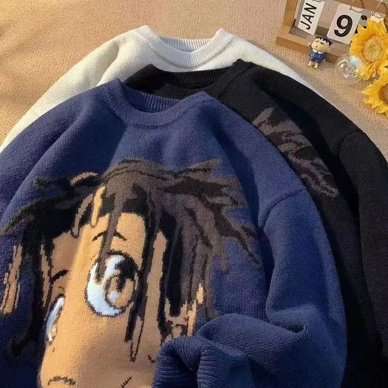 Yk2 хип-хоп аниме свитер с принтом мужской зимний оверсайз тренд пуловер для пары