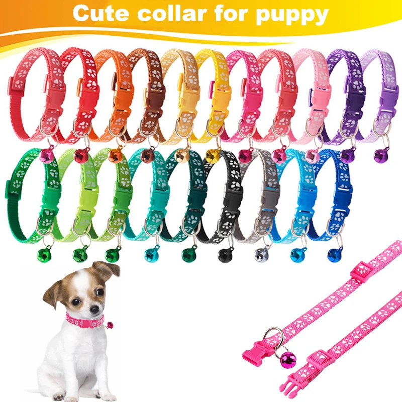 

Pet Collar With Bell Cartoon Footprint Colorful Dog Puppy Dog Accessories Kitten Collar Adjustable Safety Bell Ring Necklace Pet