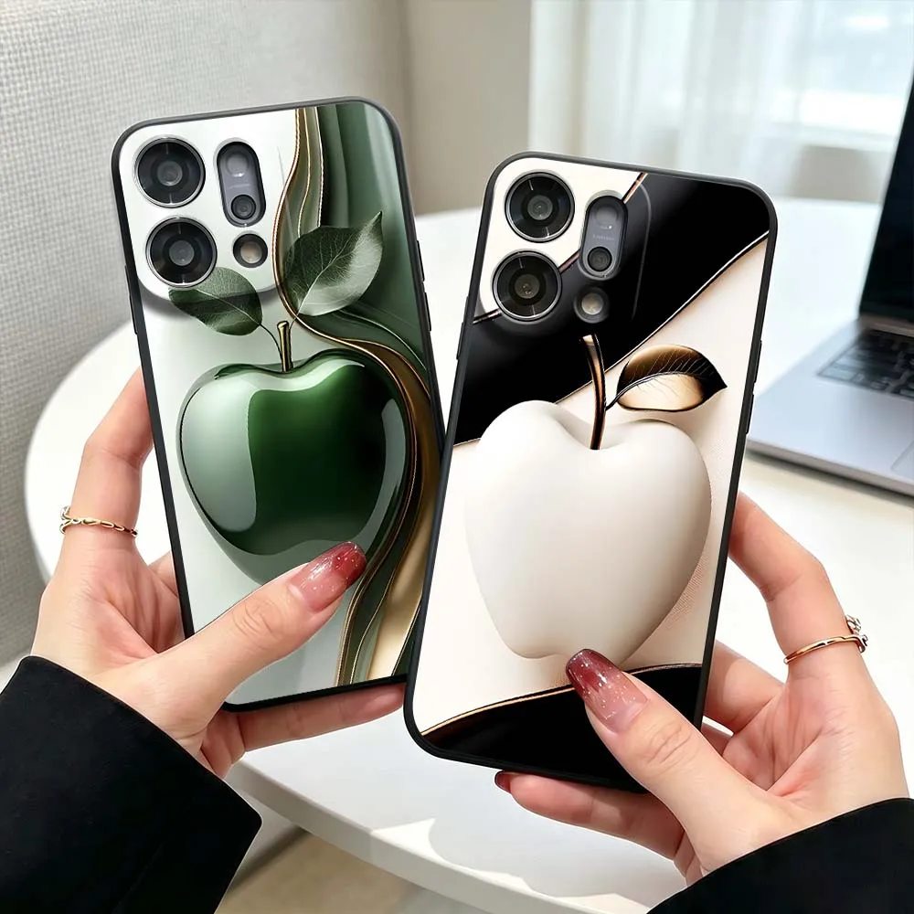 Фото Чехол для телефона White Apple Gold Leaf для OPPO Find X5 X6 X8 X9 Ultra Lite Reno15 Reno14 Reno13 Reno12 F Pro Max 5G, черный №1