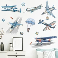 new cartoon fighter plane parachute pilot pvc wall stickers living room bedroom kids room decoration painting home decor poster