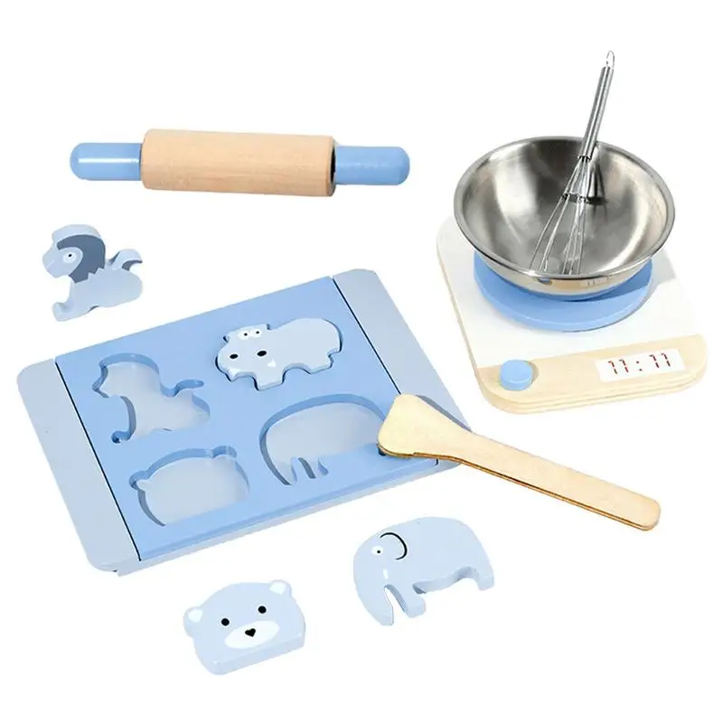 

Cooking Set For Kids Play Kitchen Cooking Toys With Stainless Steel Bowl Scale Egg Beater Spoon Rolling Pin Animal Board For