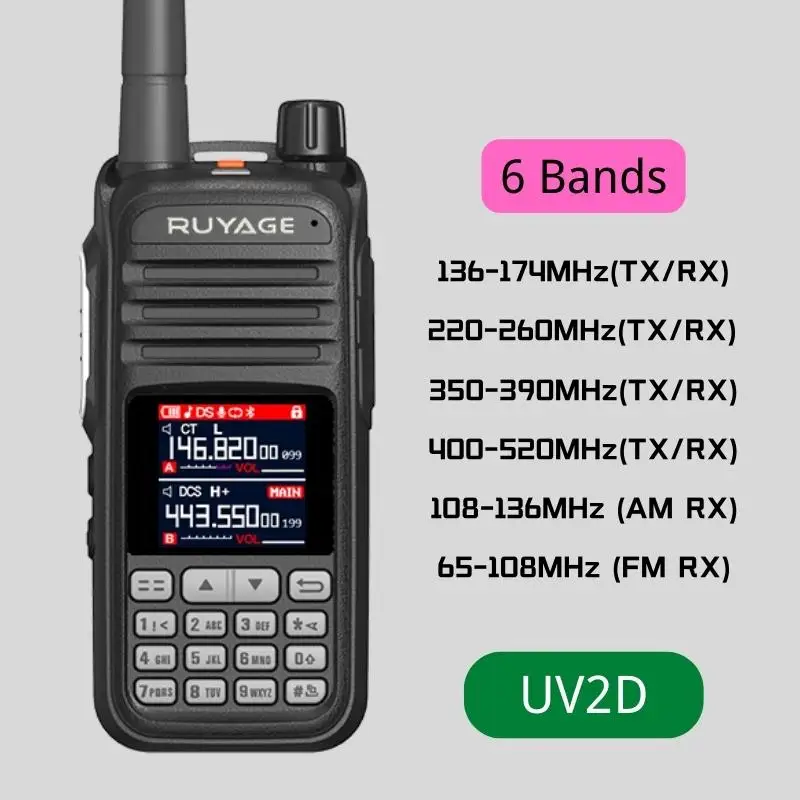 RUYAGE UV2D Amateur Ham Two Way Radio 256CH Walkie Talkie Air Band Full Band 108-520MHz Police Scanner Marine Talkies