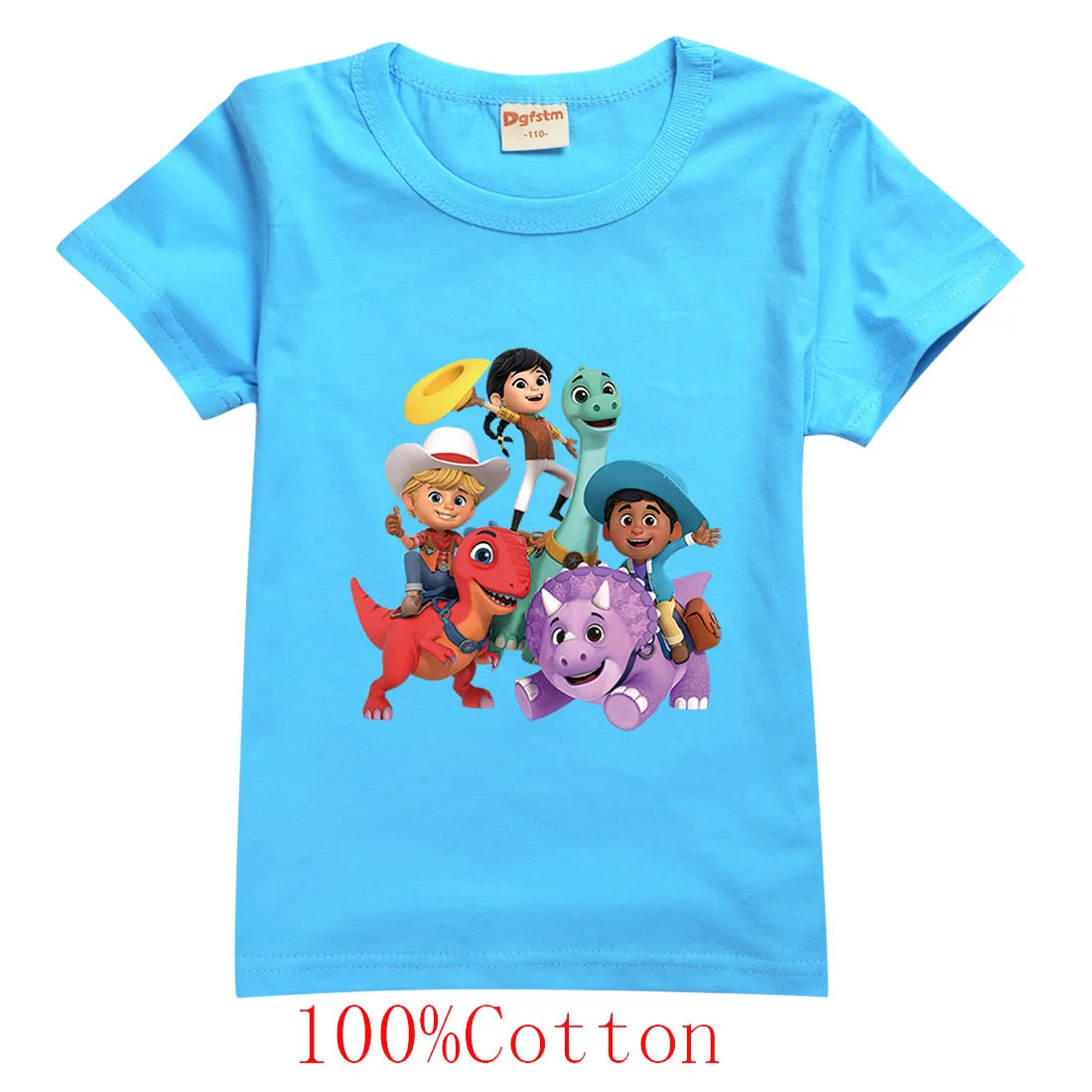 

Fashion Boys T-Shirts Funny Dino Ranch Cartoon Print Girls T Shirts Summer Toddler Tshirts Cute Kids Clothes Short-Sleeved Tops