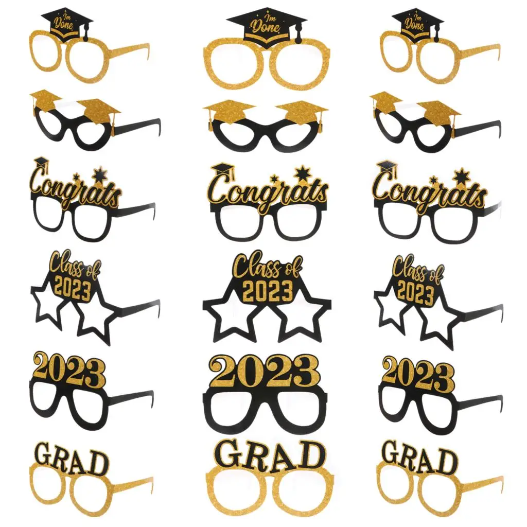 

18 Pcs 2023 Graduation Eyeglasses 2023 Glitter Fancy Grad Graduation Party Glasses Photo Booth Props Frame Fancy