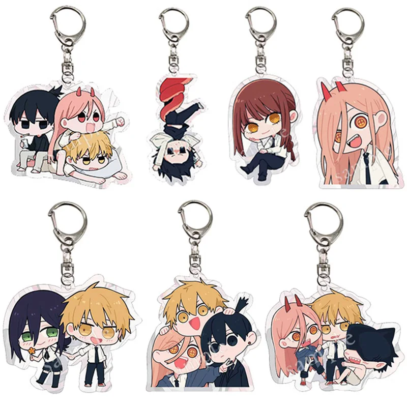 

Anime Chainsaw Man Original Keychains For Women Acrylic Zinc Alloy Key Chain Ring Jewelry Teens School Bag Accessories Gifts Set