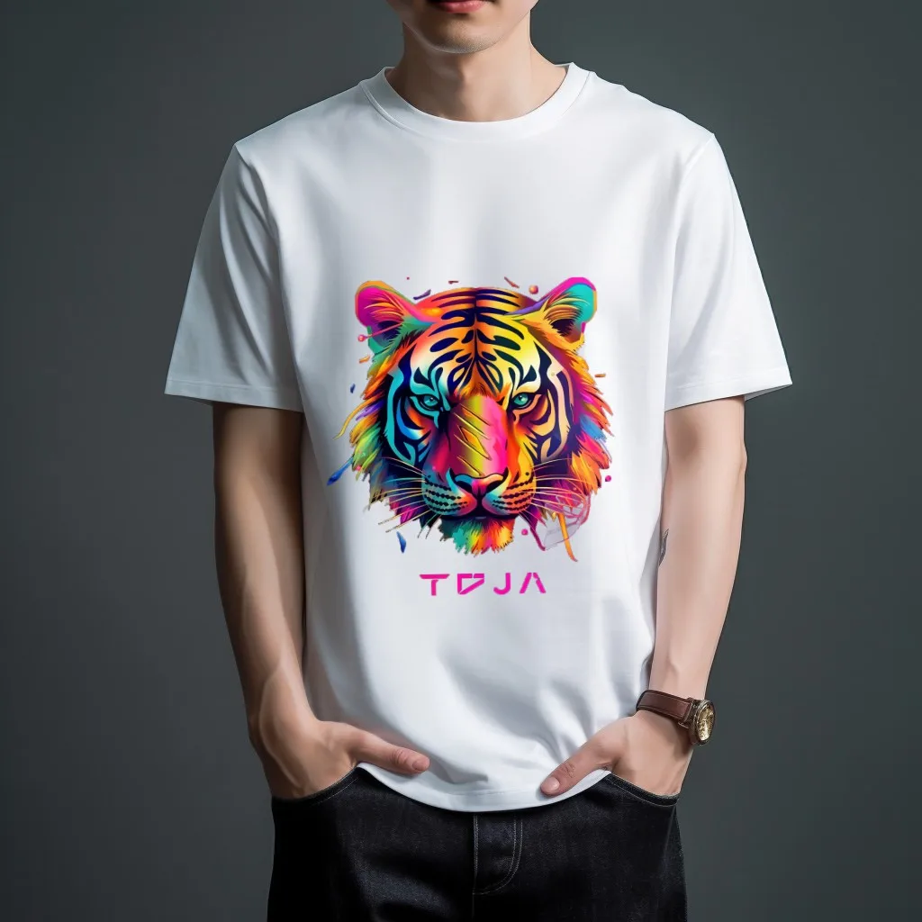 

WSFEC S-4XL Graphic T Shirts Men Clothing Sport Casual Breathable Pure Cotton Short Sleeve Tiger Pattern Summer Tshirt Wholesale