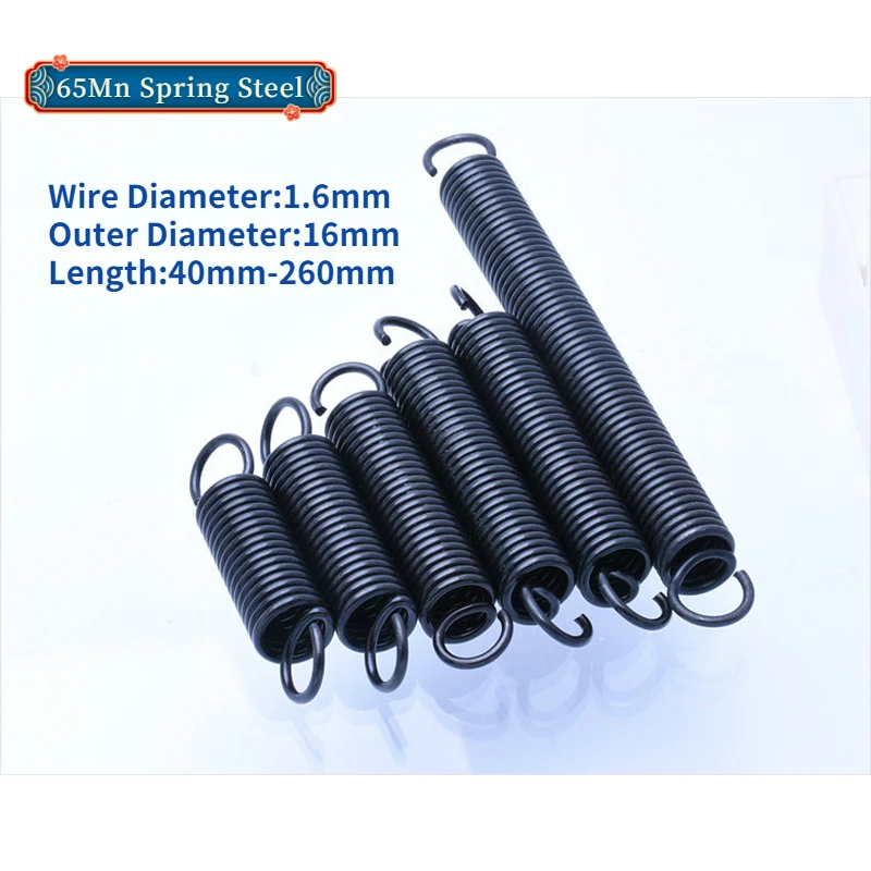 

65Mn Spring Steel Open Hook Tension Spring Pullback Spring Coil Extension Spring Draught Spring Wire Diameter 1.6mm OD 16mm
