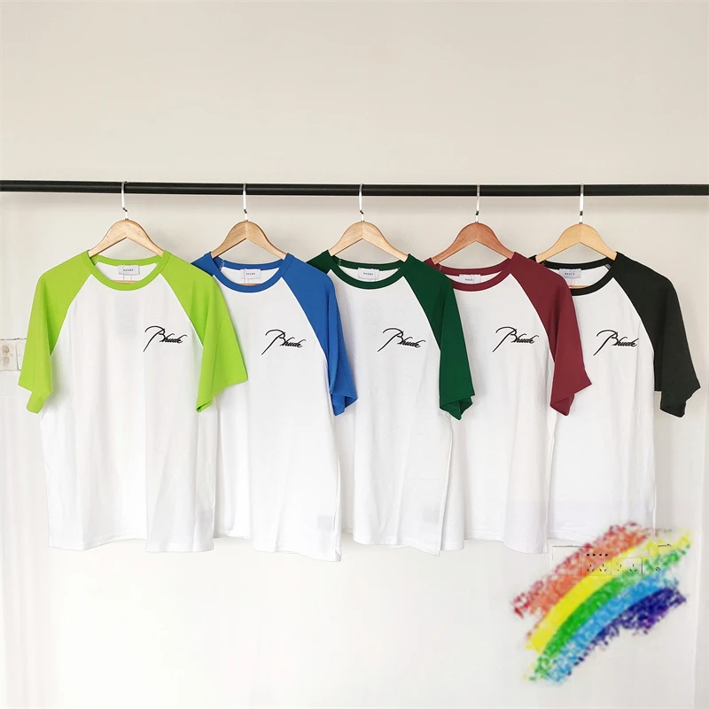 

Лоскутная футболка ревеня для мужчин и женщин, футболка большого размера с рукавом реглан и вышивкой, топы, футболки