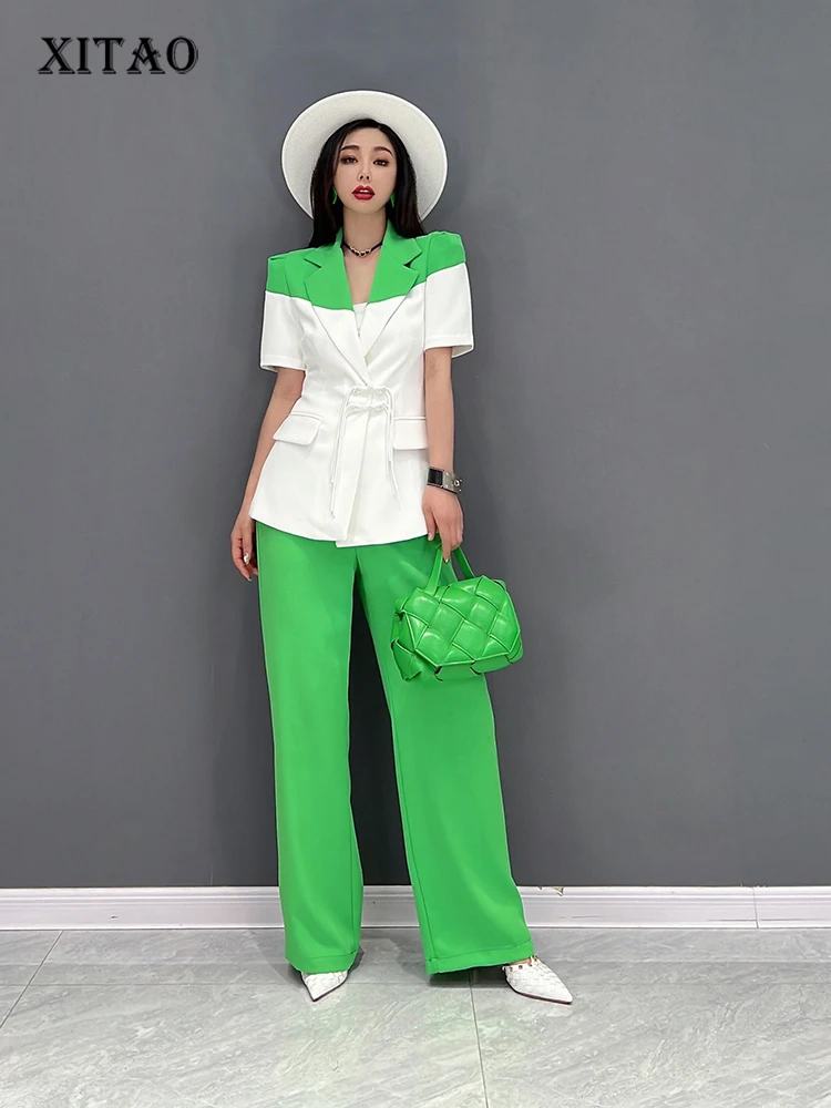 

XITAO Two Piece Set Women Fashion Drawstring Pocket Full Sleeve Top Elastic Waist Full Length Pants 2022 Summer Style WLD7833