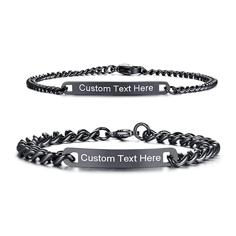 Vintage British Style Stainless Steel Charm Bracelet Premium Feel Customizable Name Cuban Bracelet Couple Jewelry Set