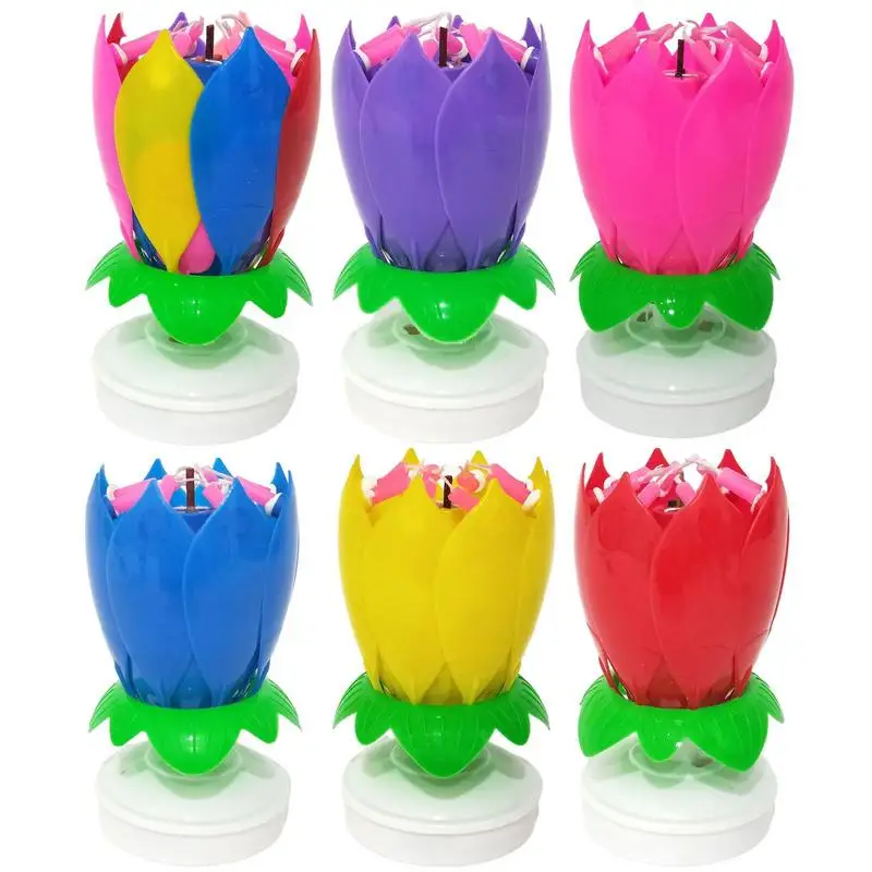 

Lotus Candle Innovative Party Cake Candle Musical Lotus Flower Flat Bottom Rotating Spinning Cake Topper Candle Party Decoration