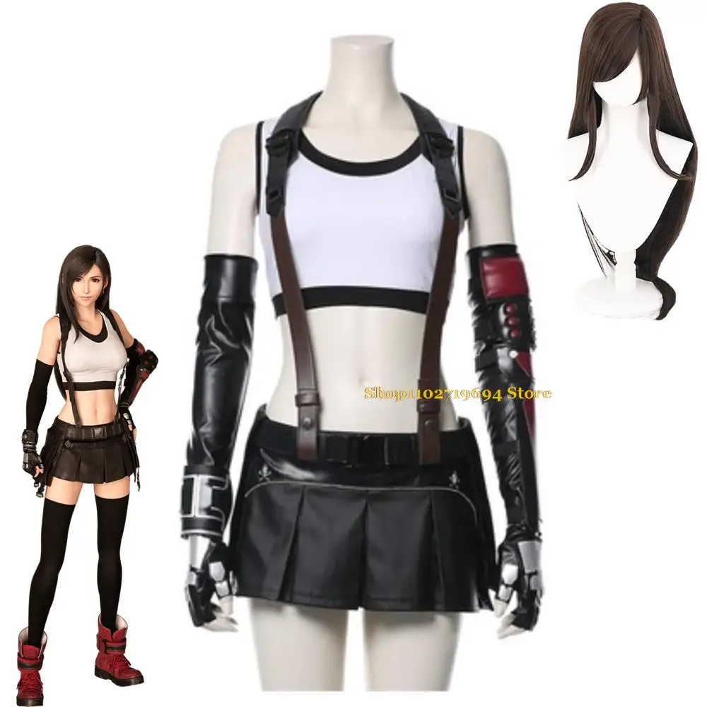 

Game Final Fantasy VII Remake FF Tifa Lockhart Cosplay Costume Wig Anime Sexy Woman Top Skirt Halloween Carnival Party Suit