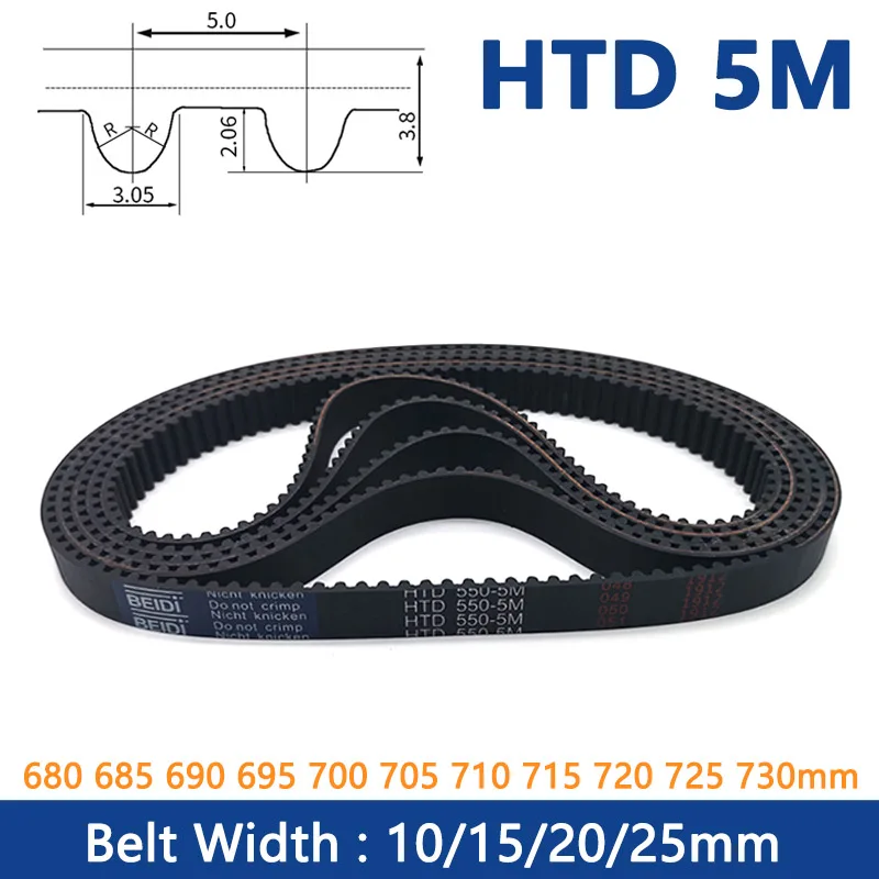 1pc HTD5M Timing Belt  Width 10 15 20 25mm Rubber Closed Loop Synchronous Belt C=680 685 690 695 700 705 710 715 720 725 730mm