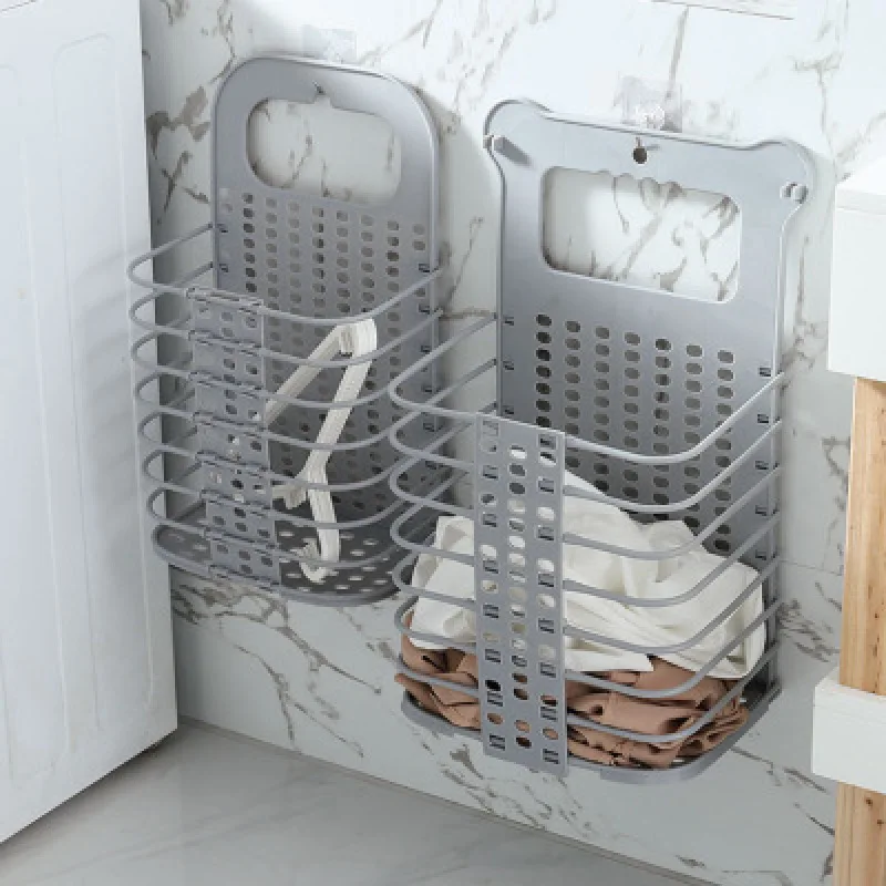 

Laundry Dirty Clothes Basket Wall Mounted Storage Basket Foldable Bathroom Washing Machine Accessories Punch Free Toy Box Case