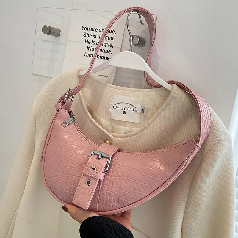 

Saddle Crossbody Bags for Women Fashion Pu Leather Crocodile Pattern Women's Bag 2022 Trend Armpit Luxury Bag Woman Handbag