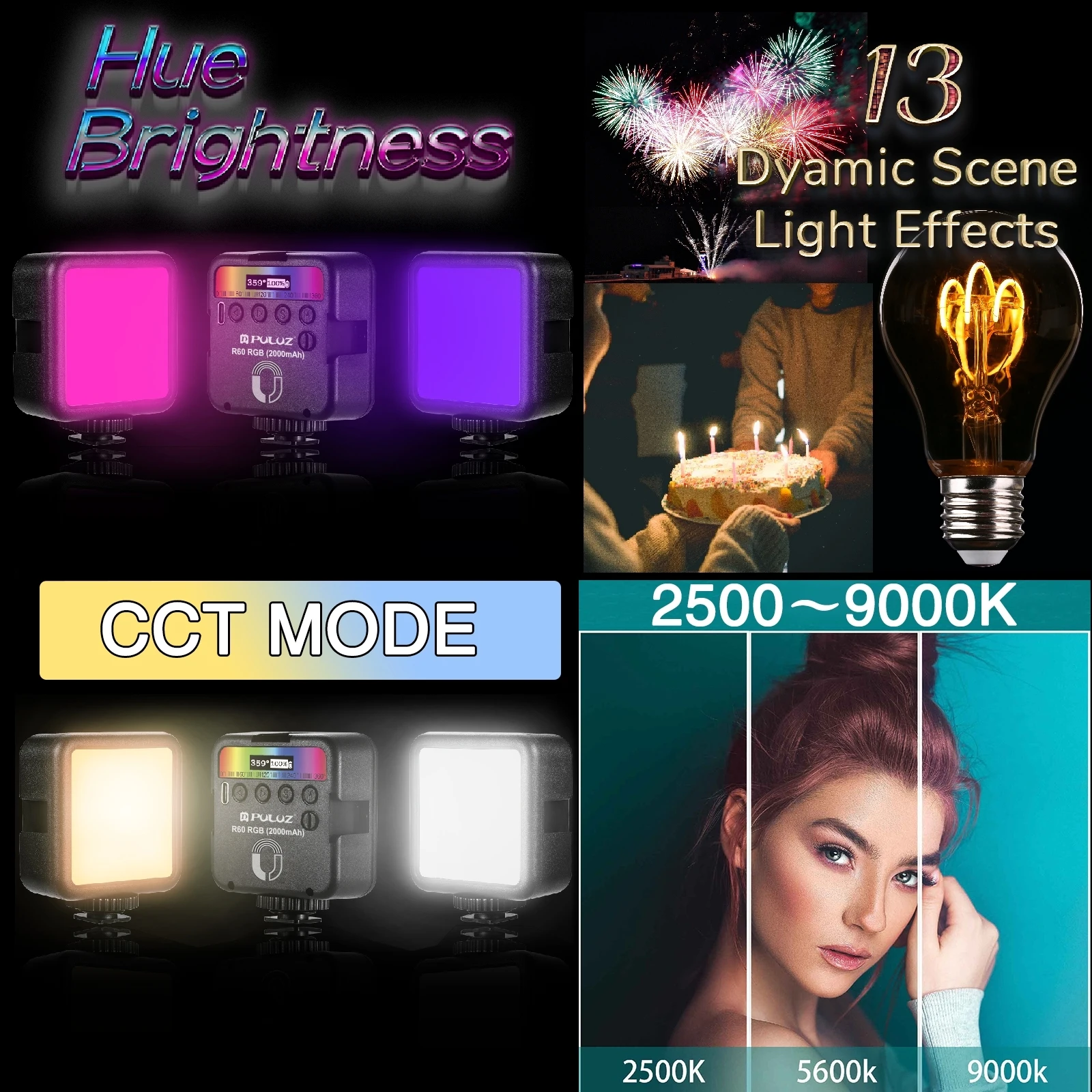 PULUZ Карманный 2500-9000K + RGB Полноцветный красота заполняющий свет ручной камеры