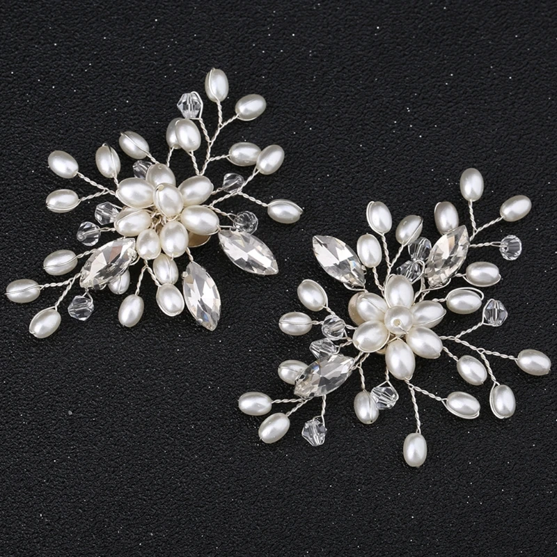

2Pcs Elegant Fashion for Rhinestone Pearl Shoes Clips Flower Dress Hat Wedding P