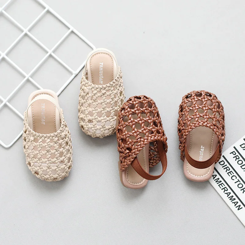 Unishuni Toddler Sandals Baby Girls Braided Sandals Princess Slippers Beach Shoes Handmade Hollow Out Soft Children Summer Shoes