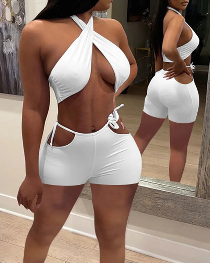 

2023 Women's Fashion Sexy Solid Two Piece Shorts Short Casual Set