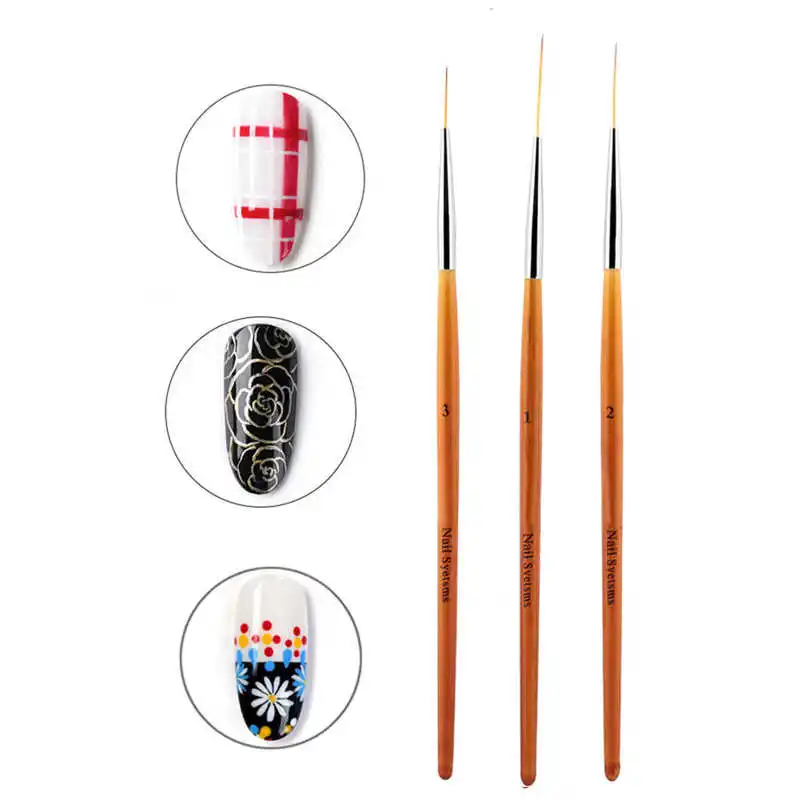 

3Pcs Nail Pen Nail Art Drawing Line Brush Painting Pen Nail Dotting Tool Set Nails Accessoires