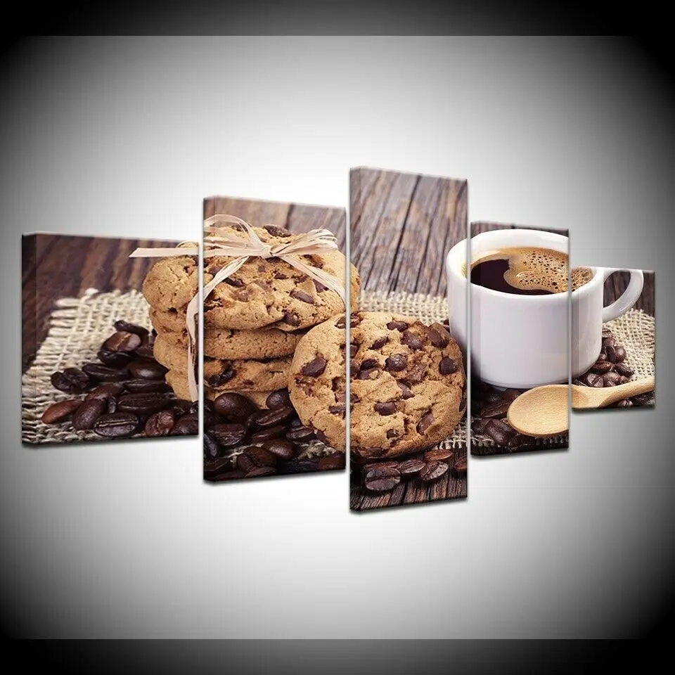 

5 шт. кофейная чашка десерт печенье Печать на холсте настенный плакат картины HD печать декор комнаты без рамки 5 панелей