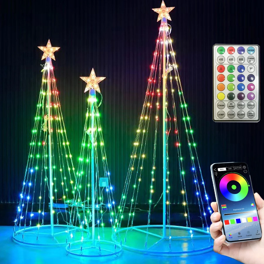 Smart App Control Cone Christmas Tree With Topper Star RGB Music Sync Fairy Light With Remote Outdoor Holiday Party Tree Light