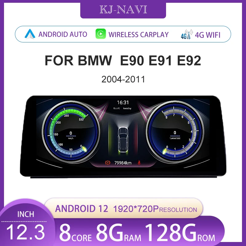 

12.3 Inch IPS Screen 1920*720P 8G+128G Android 12 Car Multimedia Player For BMW 3 Series E90 E91 E92 AHD 4G LTE Carplay