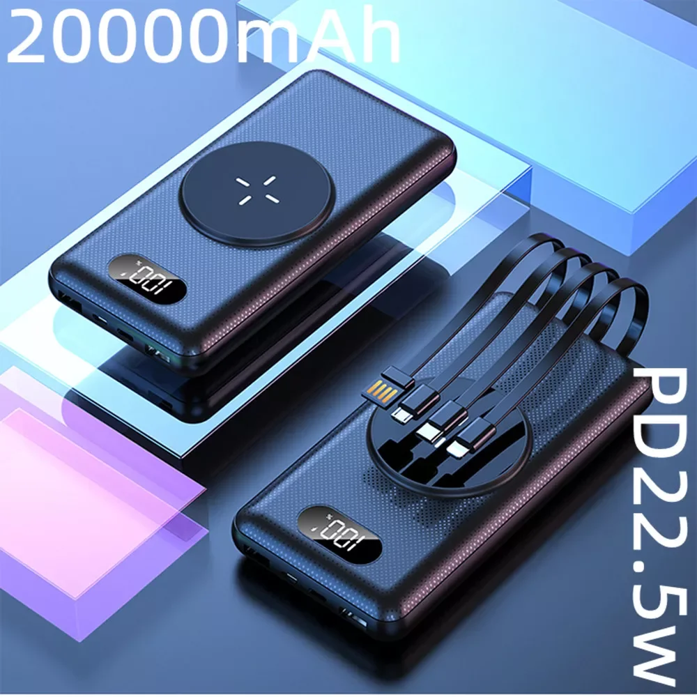 

Power Bank 20000mAh Portable Battery Pack PD22.5W Fast Charging Powerbanks Wireless Charger External Poverbank
