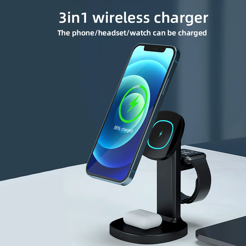 

15W Wireless Charger Stand For IPhone 13 12 11 XR X 8 Apple Watch 3 In 1 Qi Fast Charging Dock Station for Airpods Pro IWatch 6