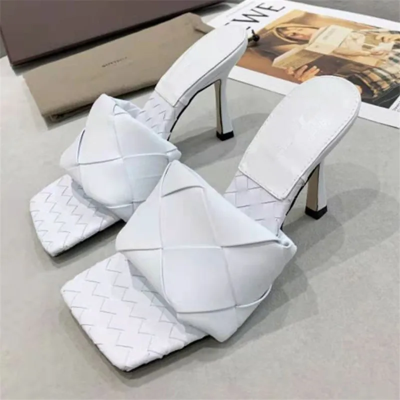 

Брендовые дизайнерские женские сандалии на высоком каблуке, летние модные уличные роскошные женские тапочки, плетеная кожаная женская обувь ручной работы