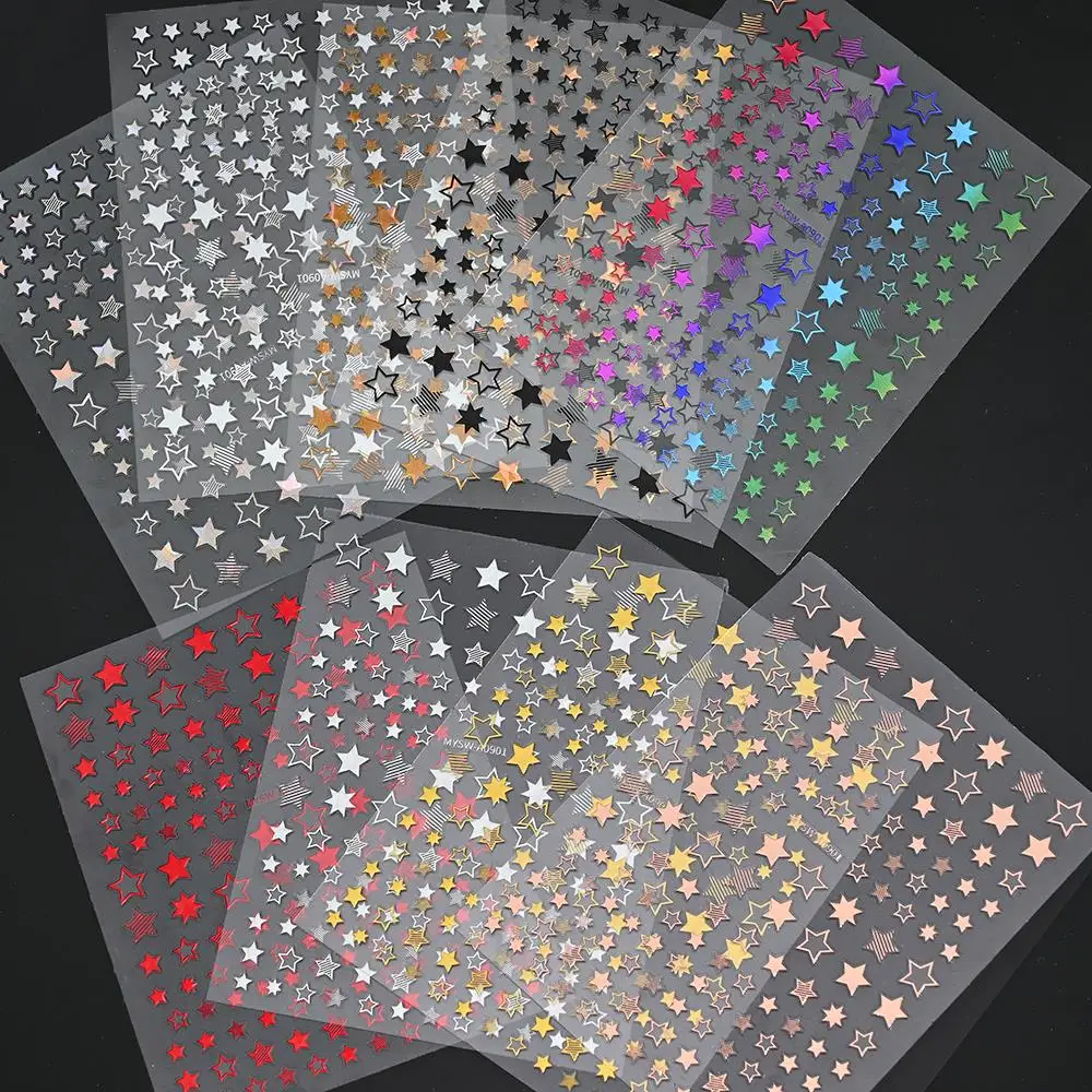 

3D Nail Sticker Star Heart Geometry For Nails Gel Polish Sticker Holographic Lase Hollow Five-Star Nail Decals DIY Manicue Decal