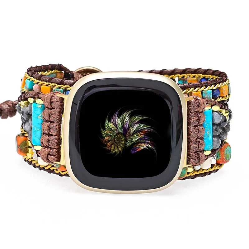 Retro Bohemian Strap For Fitbit Versa 1 2 3 4 Band Nature Gemstone Bracelet Watchband Wristband For Fitbit Sense 2 Versa Strap