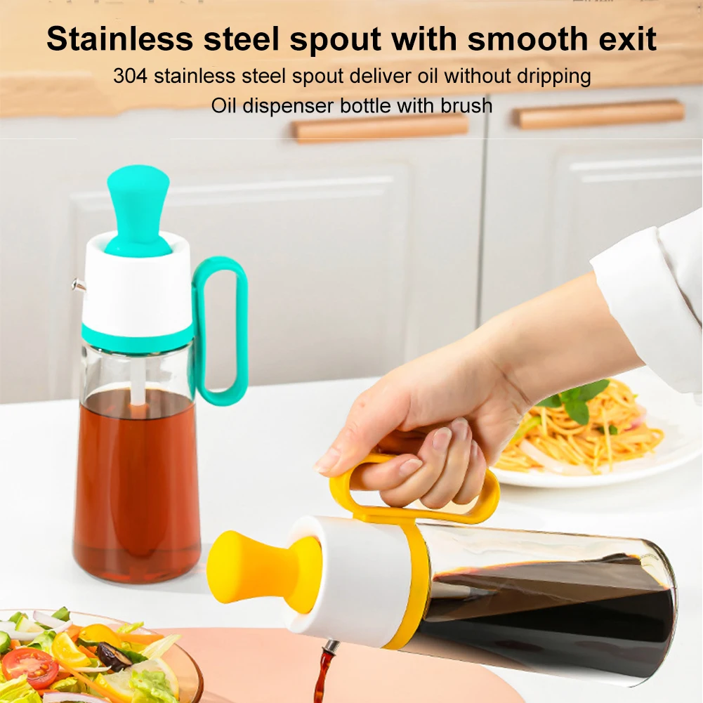 

New 550ml Glass Olive Oil Dispenser Bottle with Silicone Brush 2 in 1 Silicone Dropper Measuring Condiment Container
