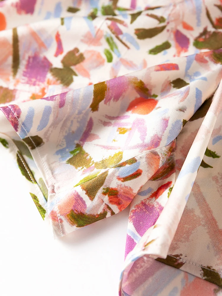 SuyaDream Woman Short Pants 93%Silk 7%Spandex Elastic Waist Printed Pink Trousers 2023 Spring Summer Bottoms