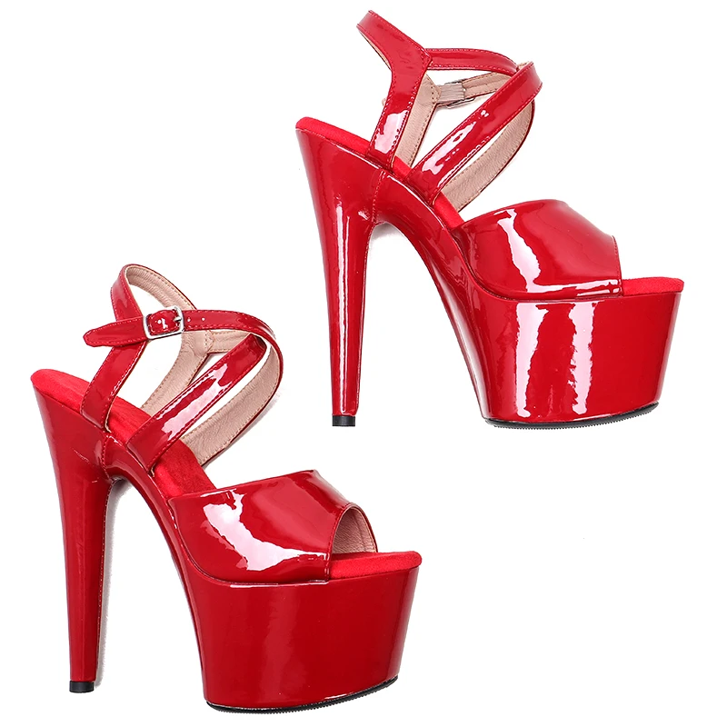 Leecabe 17CM/7Inch Patent PU  Platform Sandals  party High Heels Shoes Pole Dancing Shoes