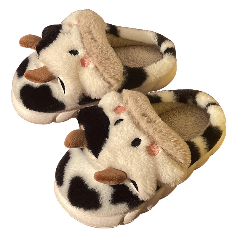 Cute Cow Frog Cotton Home Slippers For Women In Autumn And Winter Non Slip Thick Soled Plush Wrapped Warm Plush Slippers Man