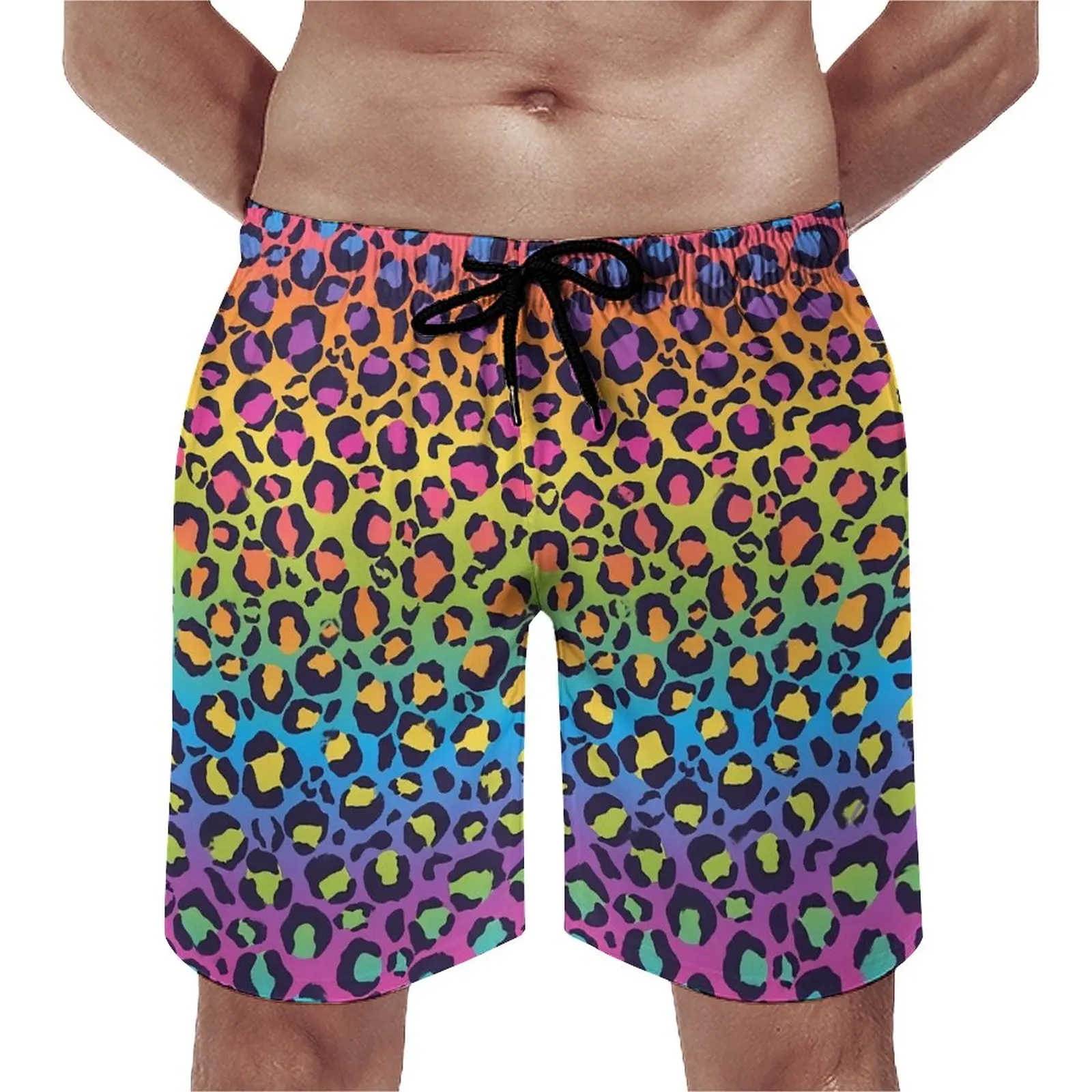 

Rainbow Ombre Board Shorts Summer Leopard Print Running Board Short Pants Men Comfortable Casual Print Plus Size Swimming Trunks