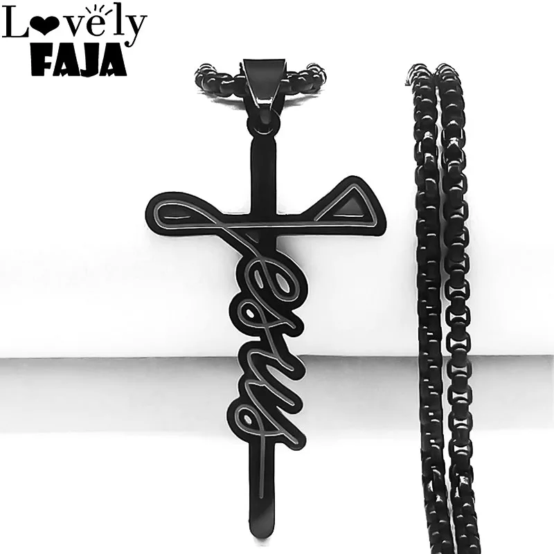 

Religious Christian Jesus Cross Necklace for Men Fashion Stainless Steel Cross Pendent with Chain Necklace Jewelry Gift N4133S03